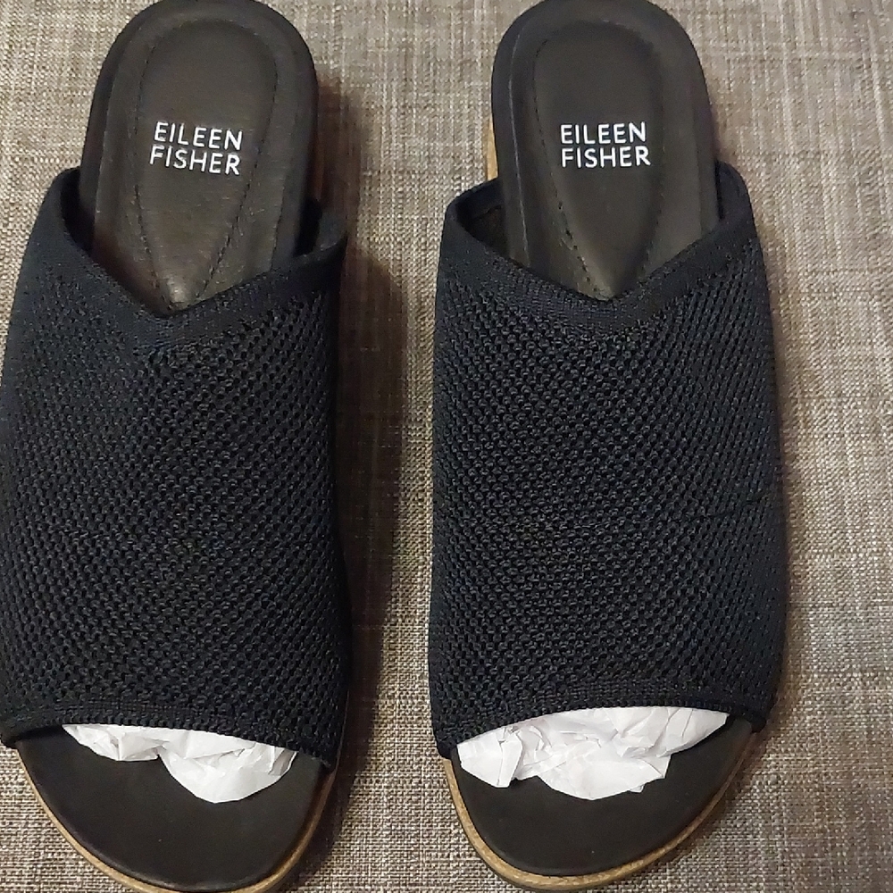 Eileen Fisher Women's Black Mesh Open-Toe Slides